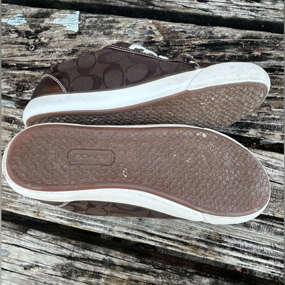 Coach Barrett Logo Brown/White Canvas Casual Fashion Sneakers Size 8.5 - Picture 4 of 13